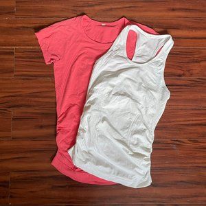 Athleta Speedlight Seamless Tank (Bright White, XS) and Tee (Coral Petal, S)